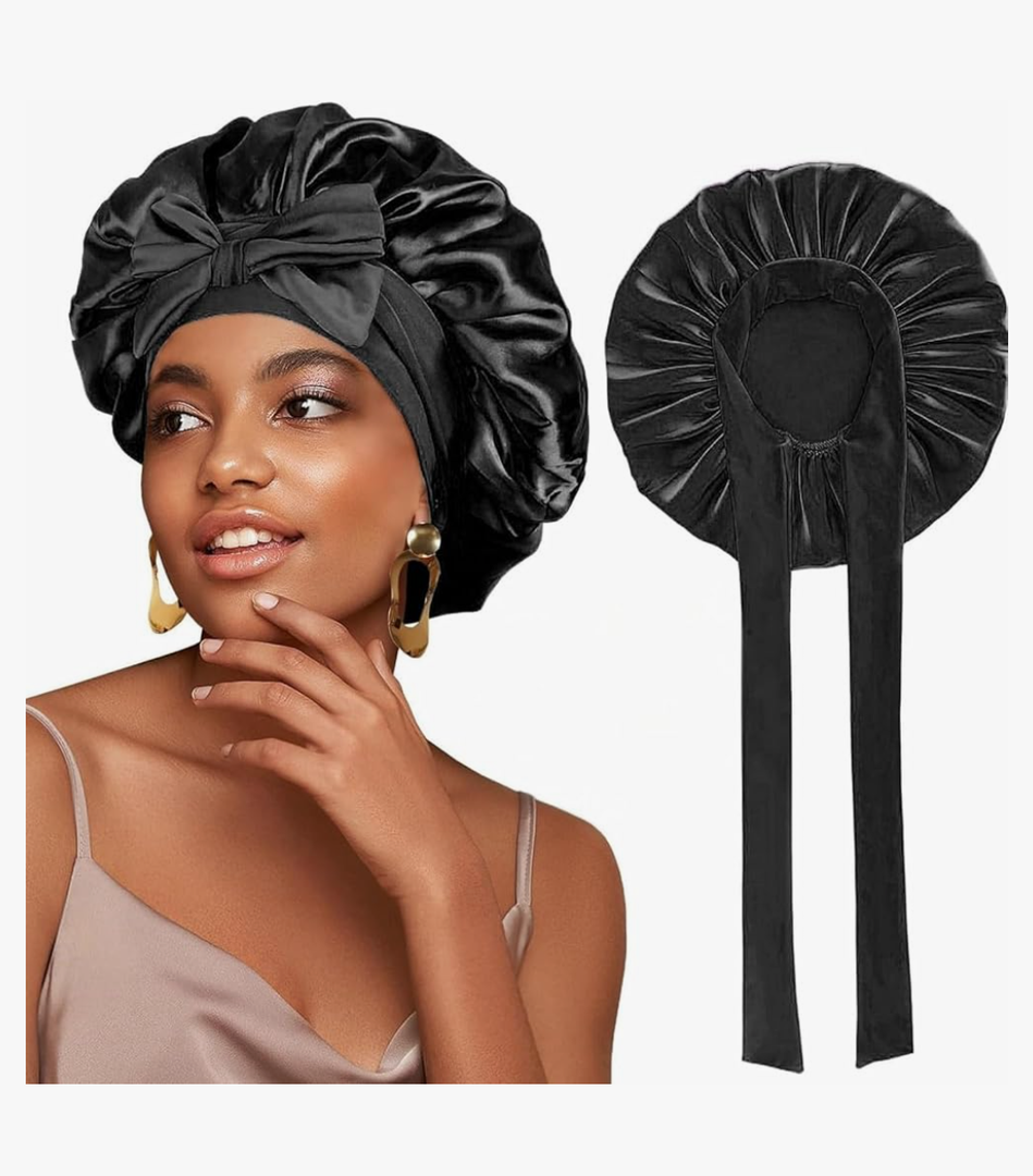 Silk Bonnet for Sleeping, Satin Hair Wrap Cap for Women, Double-Layer Bonnet with Tie Band, Hair Accessories