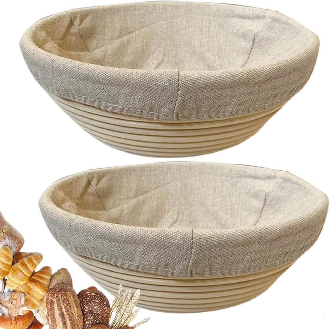 9 Inch Round Bread Banneton Proofing Basket Set of 2 – Sourdough Proofing basket kit for Artisanal Baking – Bread Making Tools For Professional & Home Bakers (9 inch round- 2 pack)