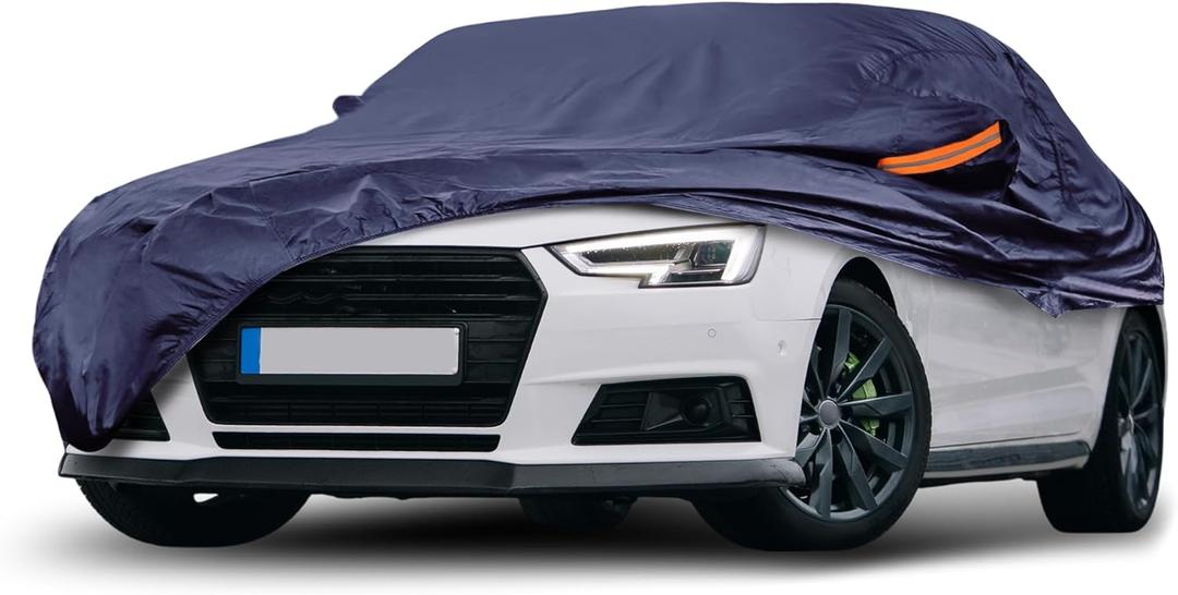 Navy Blue Heavy Duty Waterproof Car Cover for Sedan 185"-191" - All-Weather UV Protected Outdoor Full Exterior Cover with Sun/Snow/Rain Resistance