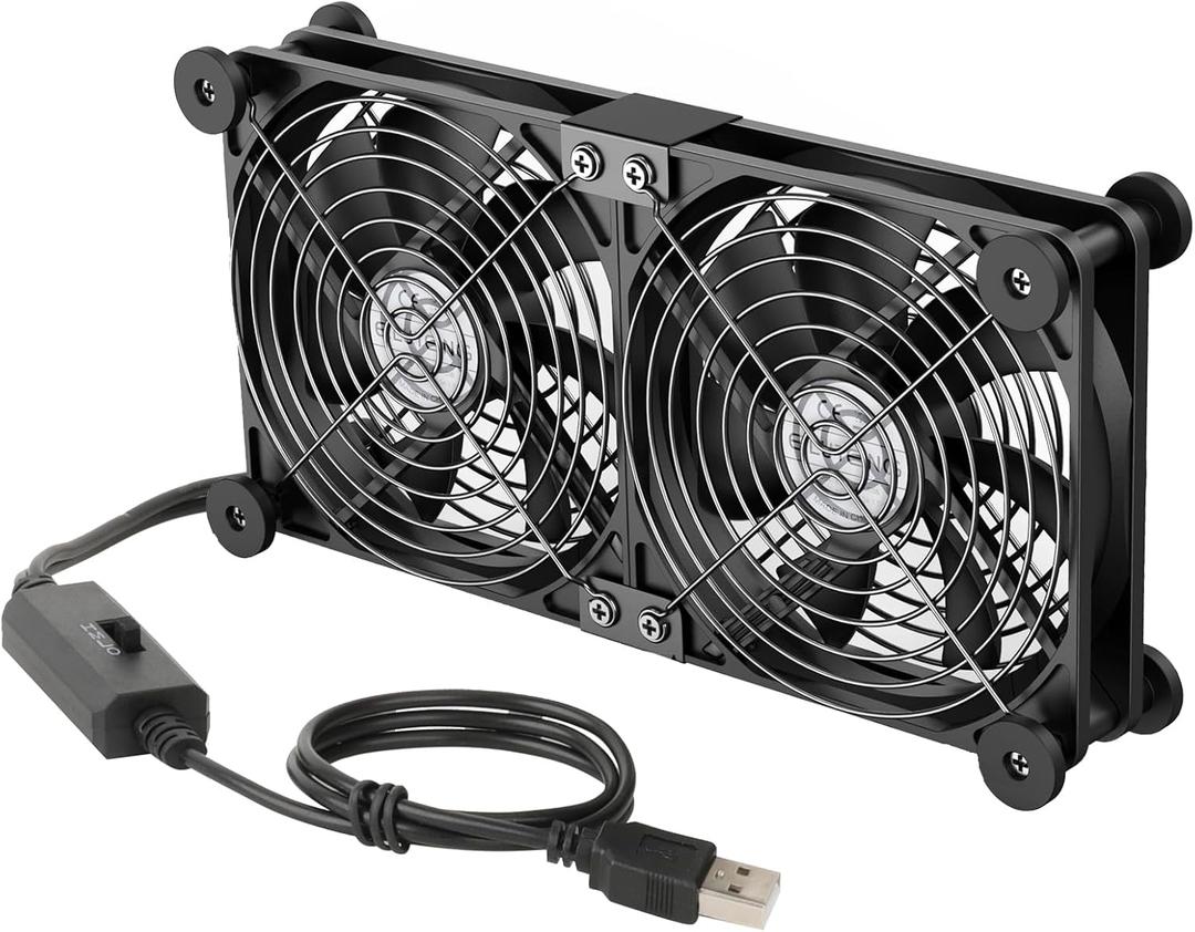 ELUTENG Dual AC USB Computer Fan 140mm USB Fans for Cooling 3 Speed Control 12V Computer Fan with AC Plug for Laptop Receiver DVR PlayStation Xbox Desk Computer Cabinet Cooling