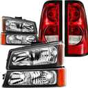 Headlights and Taillights Combo Compatibel With 2003-2006 Chevy Silverado 1500 1500HD 2500 2500HD 3500 & 2007 Chevy Silverado Classic Replacement Black Housing w/Amber Head Lamp Rear Brake Lamps Set