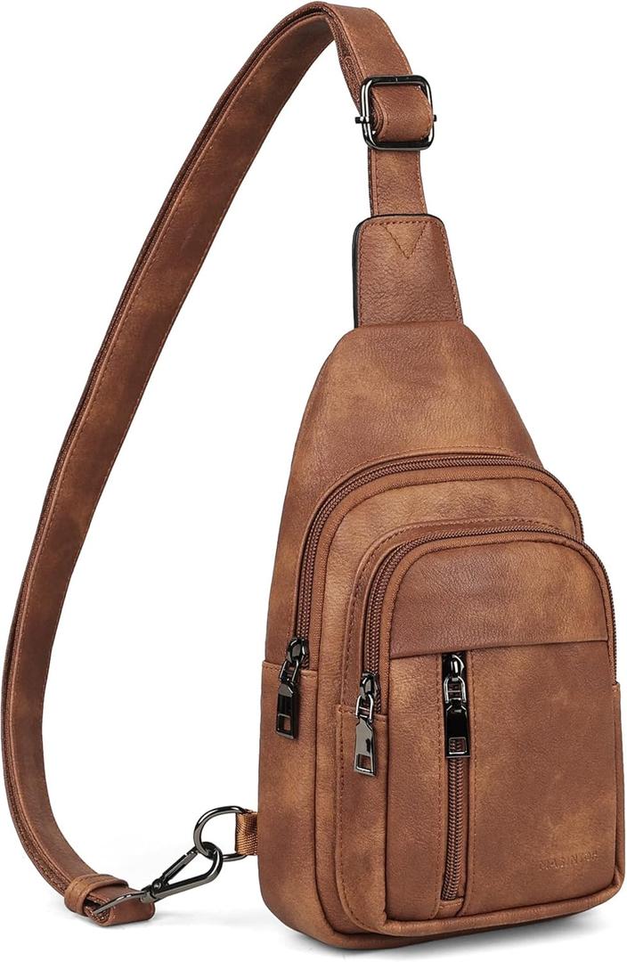 MASINTOR Sling Bag for Women - Crossbody Bags Fanny Pack with Vegan Leather - Adjustable Sling Backpack for Travel (Mocha Brown)