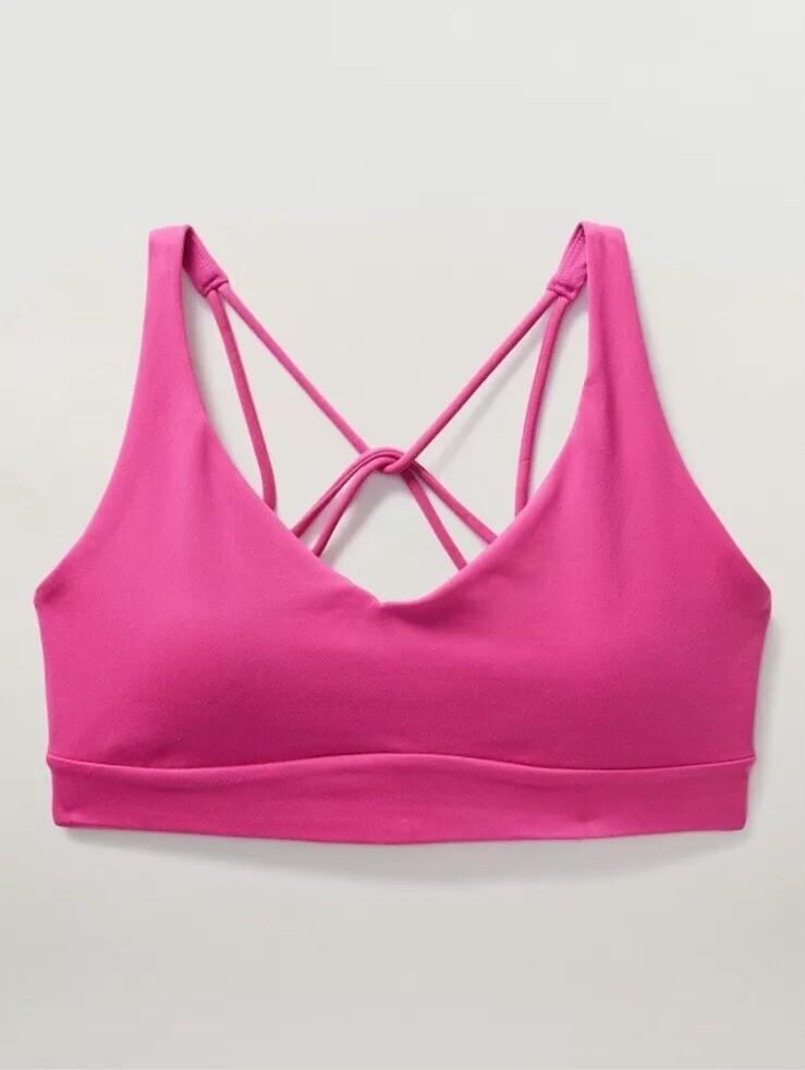 RUNNING GIRL Sports Bras for Women, Medium-High Impact Running Strappy Sports Bra with Removable Pads (Large, Pink)