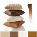 MIULEE Pack of 4 Neutral Corduroy Decorative Throw Pillow Covers 18x18 Inch for Sofa Living Room Couch Bed Rustic Farmhouse Boho Soft Striped Pillow Covers Home Decor Brown