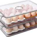 FreshKeeper Stackable Egg Holder for Fridge with Time Scale on Lid, Plastic Egg Organizer, Egg Container for Refrigerator 24 Slots (2PACK)