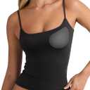 PINKMSTYLE Tank Tops for Women Built in Bra Backless Basic Double Lined Summer Spaghetti Strap Sleeveless Cami Workout Shirts (Black, M)