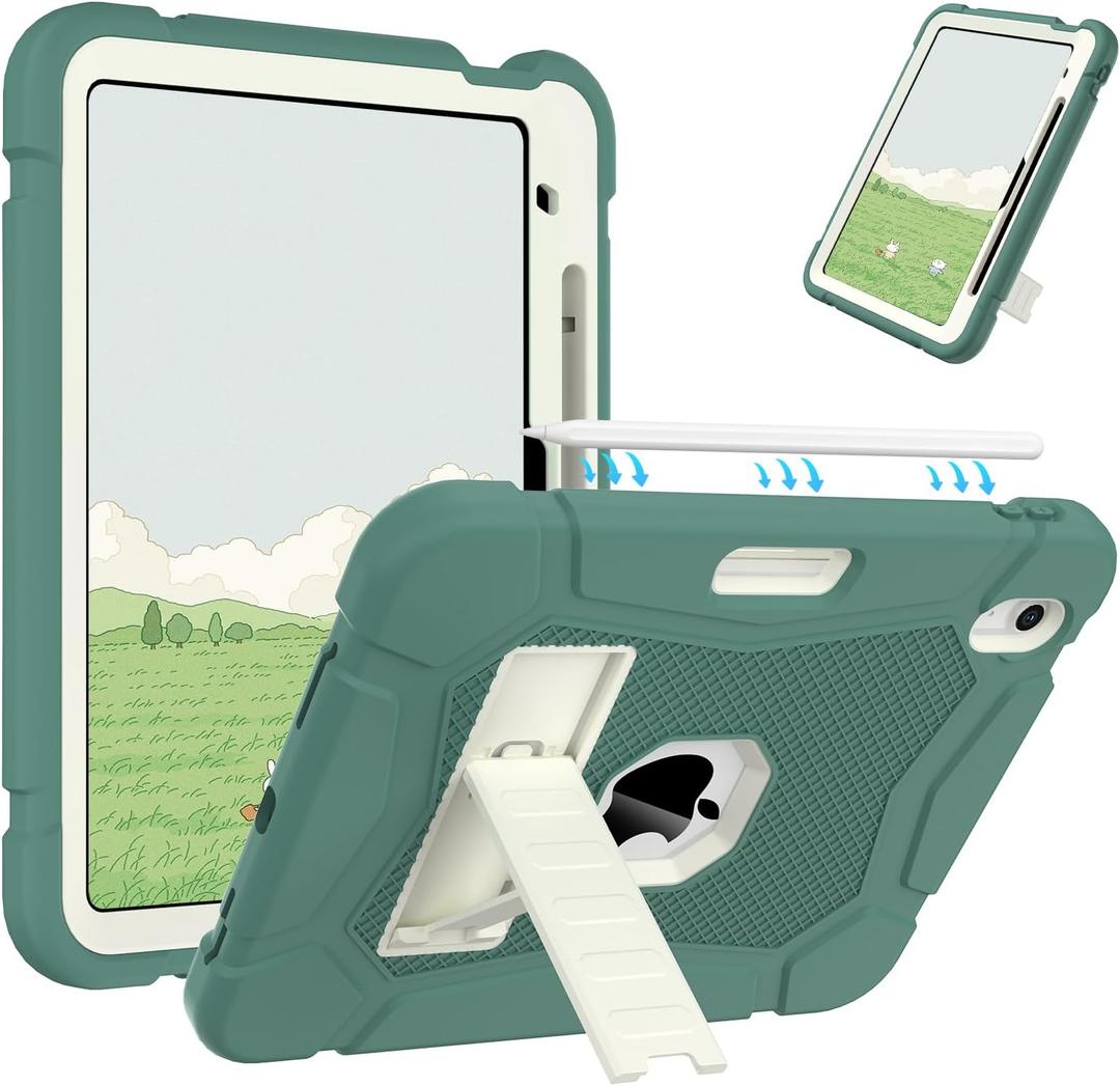 AVAWO Case for New iPad (A16) 11th Generation 11 Inch 2025, iPad 10th Generation 10.9" 2022, Heavy Duty Military Grade Shockproof Rugged Protective Cover with Stand for i Pad 11/10 Gen, Green+Beige