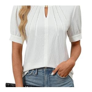 Blooming Jelly Womens Dressy Casual Tops Keyhole Business Work Blouses Pleated Puff Sleeve Summer Shirts XL