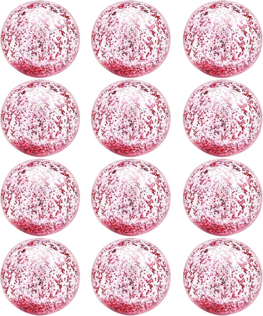 12 Pack Inflatable Beach Balls Bulk 16" Pink Glitters Pool Toys Balls for Pool, Beach, Summer Pool Party - Swimming Pool Game Water Beach Toys Kid Party Favor Decorations Summer Blow Up Beach Ball