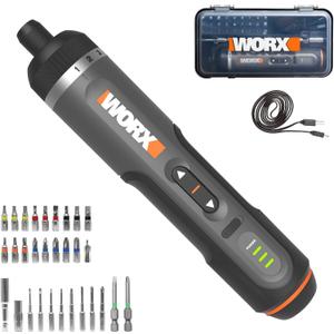 WORX WX242L 4V Lithium Screwdriver - 30-Piece Accessory Kit - Cordless Electric Driver - Rechargeable Battery - Black/Silver - Home DIY, Assembly, Furniture Installation, Repairs, Professional Use