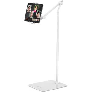 AboveTEK Tablet Floor Stand,Stylish Adjustable Height iPad Floor Stand with Stable Base,Aluminum 360 Rotation Holder for Sofa Bed,Fits 4.7-13.5"iPad Pro 12.9/Air/Mini,Galaxy Tab,iPhone, Kindle(White)