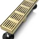12 Inch Linear Shower Drain Rectangular Floor Drain with Accessories Fence Pattern Cover Grate Removable SUS304 Stainless Steel Watermark&CUPC Certified Brushed Gold