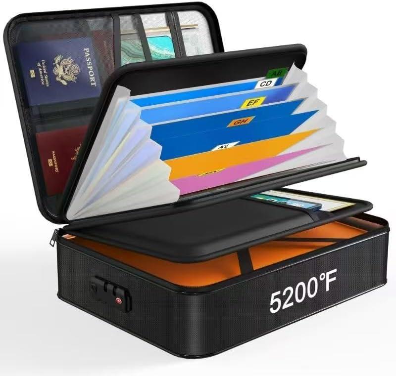 Noiposi Document Organizer with 5200 Heat Insulated,15.0"x11.0"x4.3" Water Resistant and Fireproof Document Box,Portable Home Travel Safe Storage Box for Important Documents,File (Medium, Black)