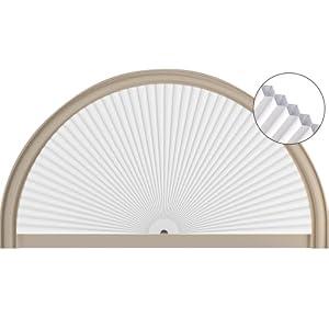 Half Circle Window Shade Arch Window Cellular Blackout Shades Cordless for Half Moon Window Shade no Drill Honeycomb Blackout Blinds Easy to Cut and Install (White 18" x 36")