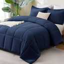 CozyLux Super King Plus Comforter Set, 270GSM Navy Blue Bedding Sets for All Seasons, 3 Pieces Box Stitched 128x120 Bed Set with 1 Down Alternative Comforter and 2 Pillow Shams, Soft, Lightweight