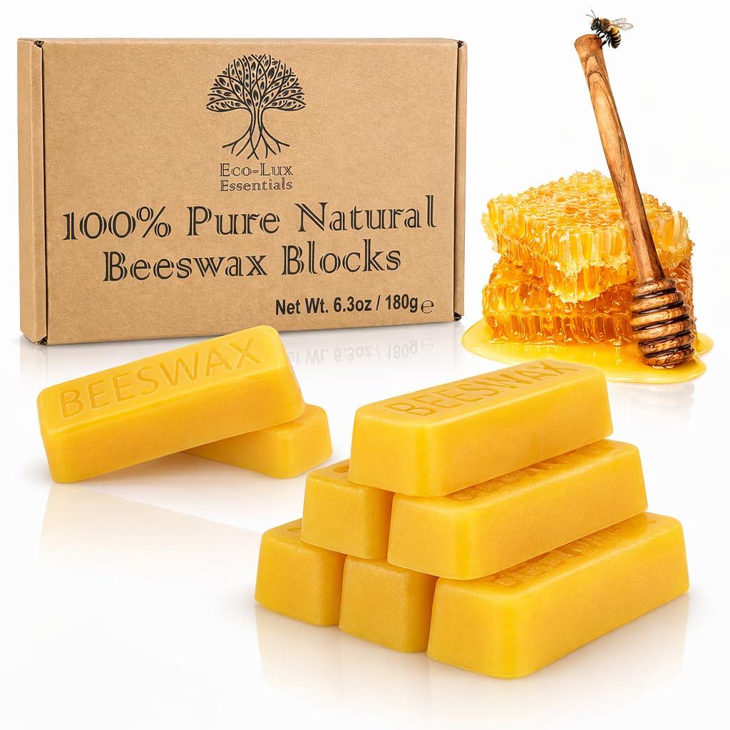 Eco Lux 8 Yellow Beeswax Blocks 100% Pure Natural Organic Bees Wax 6.5oz