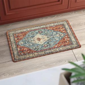 Collive Boho Kitchen Mats Cushioned Anti Fatigue Mats, Non-Slip Kitchen Floor Mats, Standing Kitchen Mats for Office, Sink, Laundry, 17x30 Red Waterproof Kitchen Rug (Geometric Tribal)