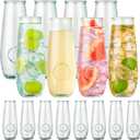 Stemless Champagne Flutes Set of 16, 10 Oz Champagne Glasses, Toasting Glasses, Prosecco Mimosa Glasses, Made Of Recycled Glass, Embossed Stemless Champagne Flutes for Wedding, Party, Easter