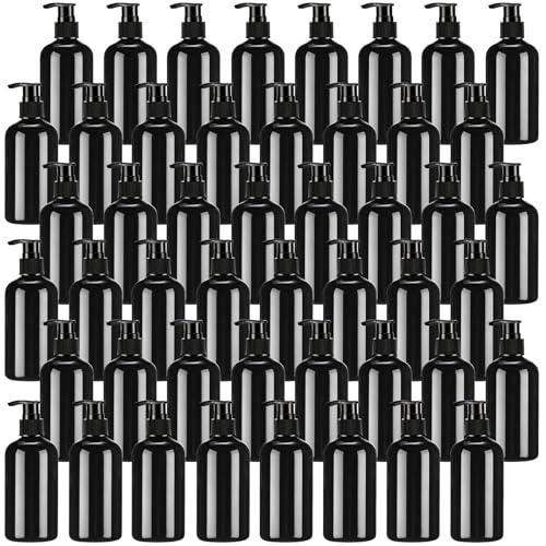 CroBlissful 48 Pcs Empty Plastic Pump Bottles 8oz Refillable Lotion Pump Bottle Containers with Dispenser for Shampoo, Conditioner, Face Cream, Massage Oil, Liquid Soap (Black)