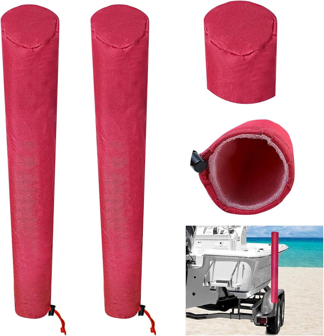 1 Pair Boat Trailer Guide Pole Pad and Cover, Red Boat Guide Pole Covers Heavy Duty 600D Oxford Cloth Foam Protector Boat Trailer Pads for Guides with Reflective Strips and Capped Ends