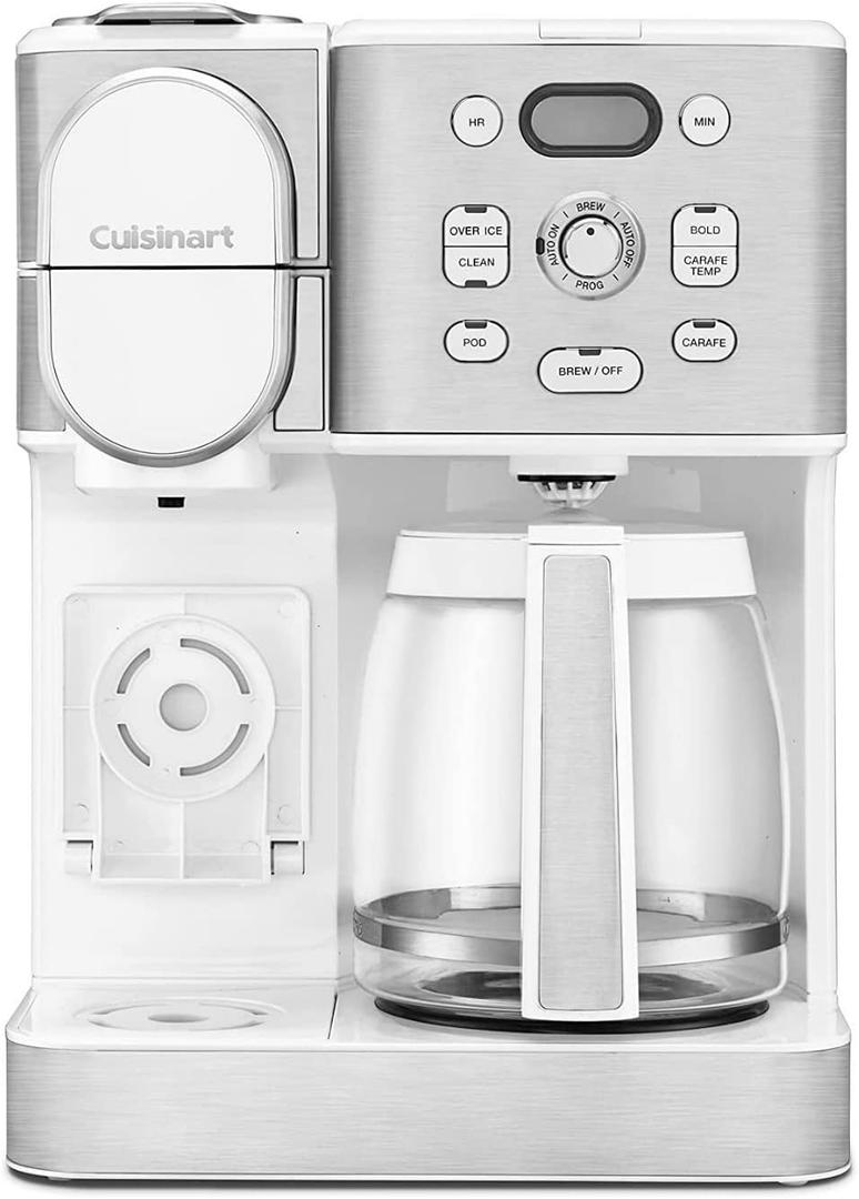 Cuisinart Coffee Maker, 12-Cup Glass Carafe, Automatic Hot & Iced Coffee Maker, Single Server Brewer, Stainless Steel, SS-16W, White (White)