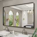 Black Bathroom Mirror 60X30 Inch Bathroom Vanity Mirror for Wall, Metal Frame Large Mirror, Tempered Glass, Modern Wall Mirror for Bathroom, Farmhouse, Horizontally or Vertically Hanging