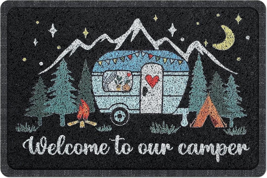 Camper RV Door Mat 16"x24" Entryway Rugs Welcome to Our Camping Door Mat for Non Slip Decorative Doormat for Indoor Outdoor Front Entrance Rubber Back Welcome Rugs(Camper Style)