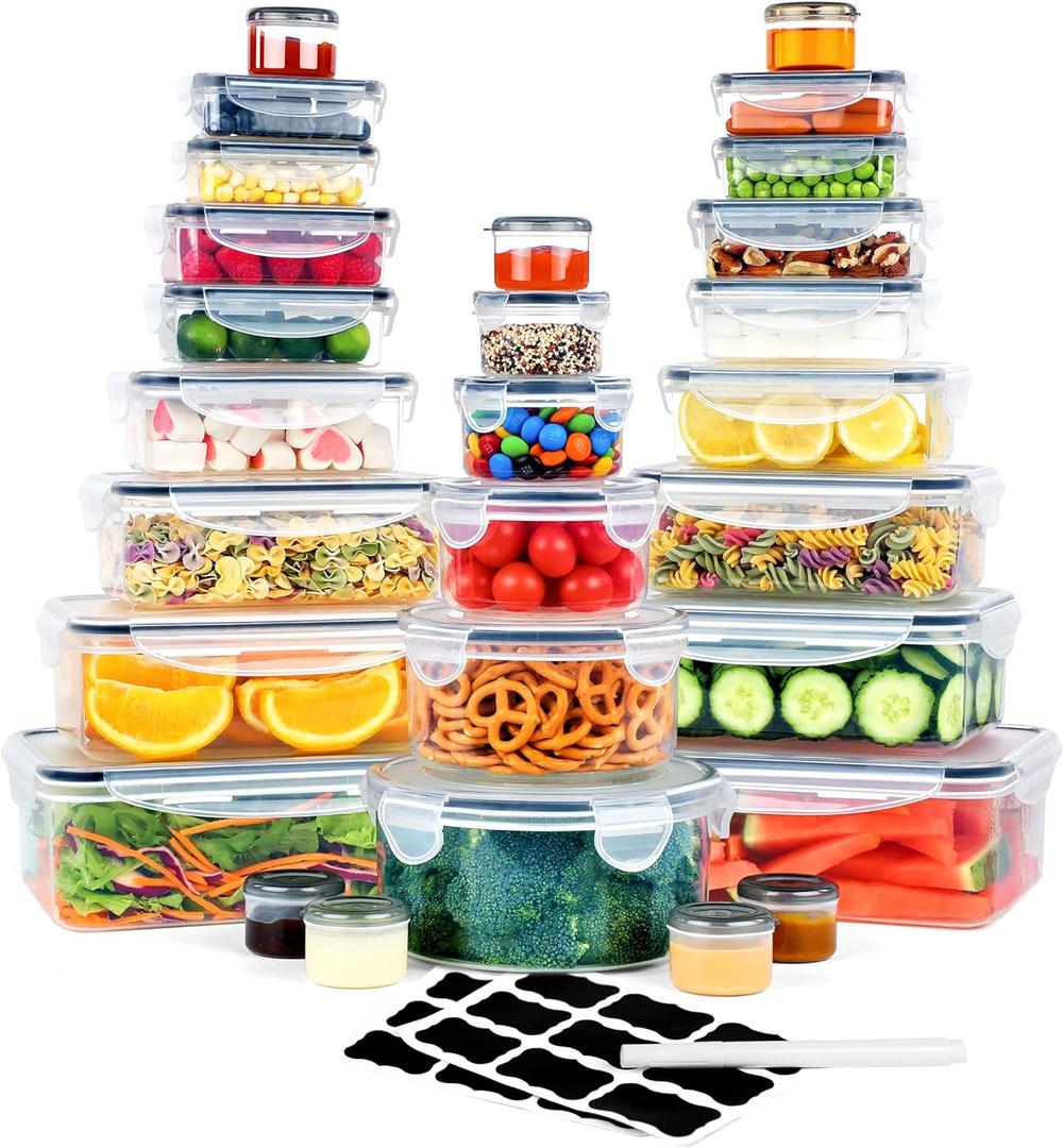 52 Pcs Large Food Storage Containers Set with Lids, Airtight Plastic Containers for Pantry & Kitchen Organization, BPA-Free, Leak-Proof (Transparent - 52 Pcs)