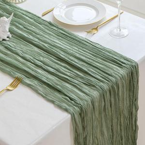 Sage Green Cheesecloth Table Runner Spring Decor Summer 10ft Boho Gauze Cheese Cloth Runner for Wedding Party Baby Bridal Shower Birthday