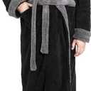 Yoimira Mens Robe with Hood, Big and Tall Plush Fleece Long Robe for Men Full-Length Bathrobe Cozy and Warm With Pockets (Black)