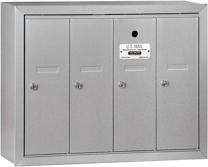 Salsbury Industries 3504ASU Surface Mounted Vertical Mailbox with 4 Doors and USPS Access, Aluminum