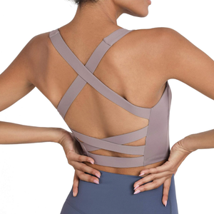 romansong Strappy Yoga Sports Bras for Women Padded Criss-Cross Back Tank Tops Size XS Purple Tulip