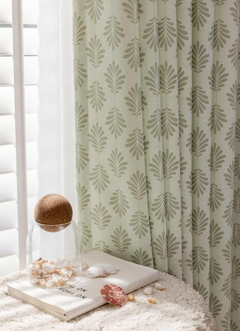 DrapePalette - Linen Blend Pinch Pleated Curtains 84 Inches Long for Living Room, Bedroom, Dining Room, Light Filtering Curtains 2 Panels Set, Modern Floral Printed Design, Pastel Grey, 30" W x 84" L