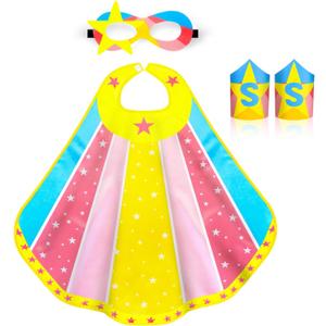 iROLEWIN Superhero-Capes for Kids Super Hero Costumes Girls-Boys Toddler Dress Up Clothes as Party-Toys Gifts Mask Bracelet (Yellow Blue)
