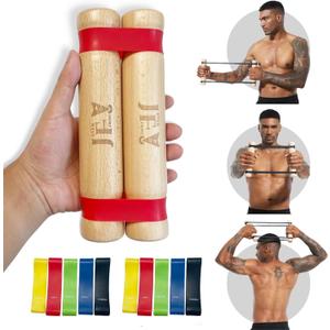 Rip Stick Workout - Upper Body Workout Equipment Home Gym - with Adjustable Resistance Bands - Portable Wooden Exercise Equipment - Joint Rehab (Burlywood)