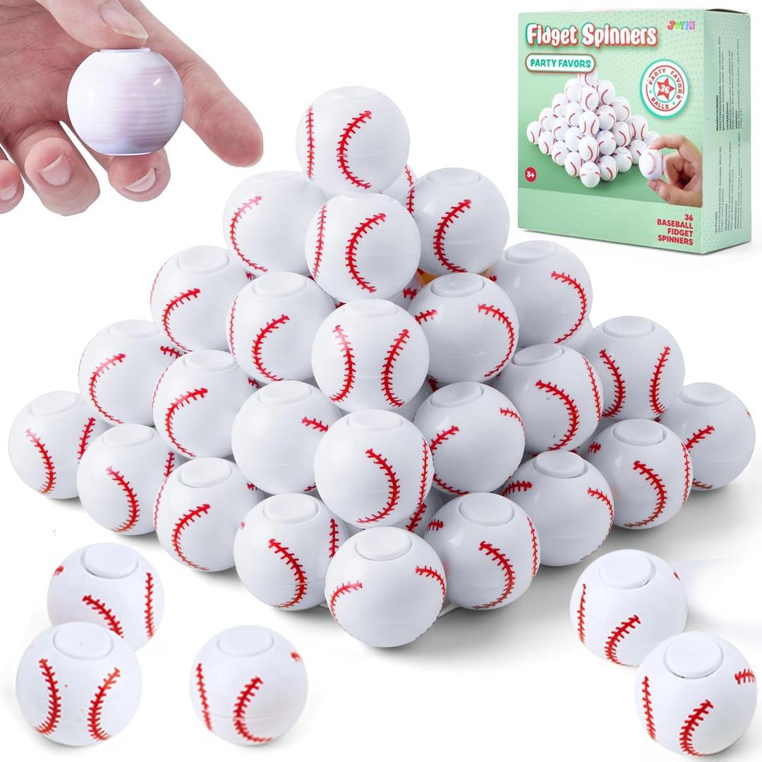 JOYIN 36 Pack Baseball Fidget Spinners for Kids, Baseball Party Favors, Fidget Toys Bulk, Stress Balls, Easter Egg Fillers Goodie Bags Stuffers for Birthday Party, Treasure Box Toys for Classroom