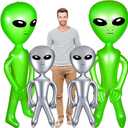 Zhanmai 4 Pcs 63/35 Inch Halloween Giant Alien Inflatable Jumbo Blow up Green Alien for Halloween Party Photo Prep Decor Theme Birthday Party Favors (Green, Silver)