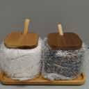 2 Sets of Marble Ceramic Sugar Bowl Ceramic Seasoning Jars with Wooden Lid and Wooden Spoon, Black and White 