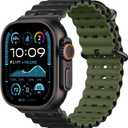 Upgraded Ocean Band Compatible with Apple Watch Ultra 3/2/1 49mm, S11/S10 46mm, 9/8/7 45mm, SE3/SE2/SE/6/5/4 44mm, 3/2/1 42mm, Metal Connector Breathable Sport Watch Strap for Men Women (Extension, Black/Black ArmyGreen)