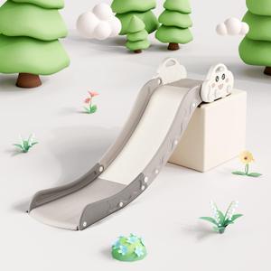 Indoor Kids Baby Couch Slide for Toddler 1-3, Sofa Slide Add-on Attachment for Bed Nugget Playgrounds, with Secure Base Guardrail, Gentle Slope Extended Buffer Zone, Fun Cute Cloud Design, White