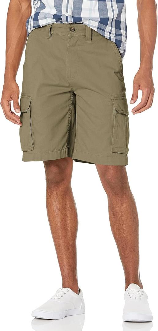 Amazon Essentials Men's 10" Classic-Fit Cotton Cargo Shorts with Pockets, Zip Fly, Button Waist, Khaki, 34
