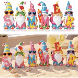 ShinyRelief 6 Pcs Summer Figurines Resin Gnome Tabletop Sea Star Shell Sculpture Decoration Blue Pink Table Centerpiece for Dining Room Home Party Supplies Gifts Decor