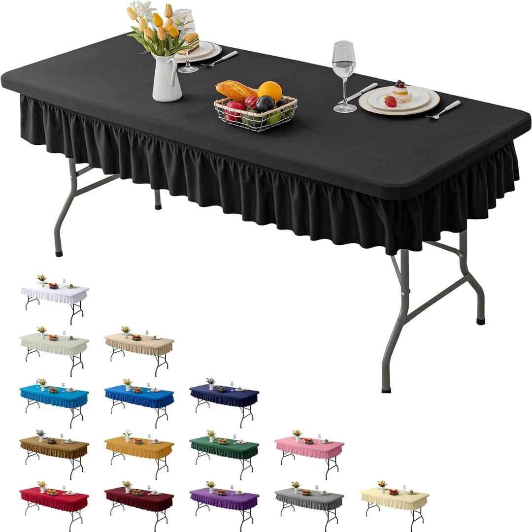 6ft Black Stretch Tablecloth for Rectangular Tables - Flared Wrap Design, Waterproof, Wrinkle-Resistant, Washable - Ideal for Weddings, Parties, Banquets & Table Protection (72" x 30" (Rectangular))