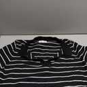 Kate Kasin Women Short Sleeve Striped Polo Sweater Tops Lightweight Summer V Neck Soft Knit Pullover Shirt, Black/White, L