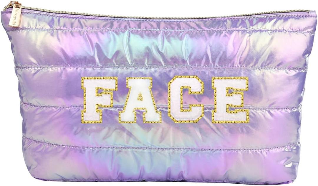 Hiroyuki Iridescent Makeup Bag, 14 inches Cosmetic Bag, Large Capacity Travel Pouch (Face, purple)