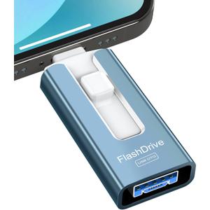 Sunany USB Flash Drive 256 GB for Phone and Pad, High Speed External Thumb Drives USB Memory Storage Photo Stick for Save More Photos and Videos (Blue)