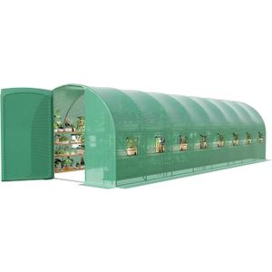 Large 27x10x7 FT Outdoor Walk-in Greenhouse with Swing Door, 16 Mesh Windows, Heavy-Duty Galvanized Steel Frame and Thick PE Cover, Green Garden Plant House for Backyard Gardening