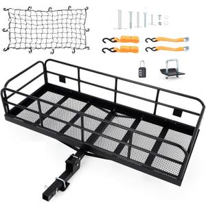 Hitch-Mounted Cargo Carrier | 60"x24"x14" Basket with 500 Lb Capacity | with Net and Straps | Fits 2-Inch Receivers | for Cars and SUVs