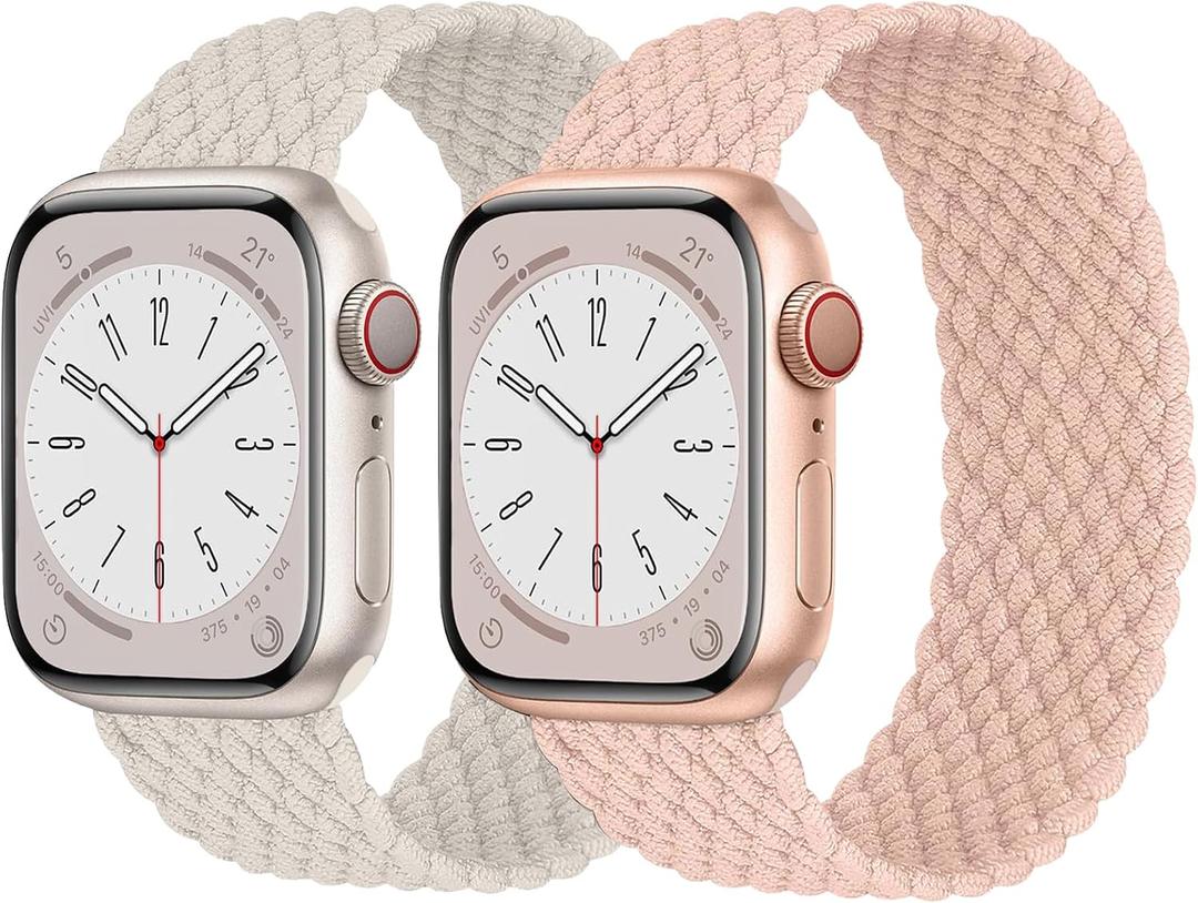 2 Pack Braided Solo Loop For Apple Watch Band 40mm 41mm 42mm 44mm 45mm 46mm 38mm 49mm Ultra 3 2 Women men,Stretchy Woven Nylon Elastic Strap Wristbands For iWatch Series 11/10/9/8/7/6/5/4/3/SE 2/SE 3