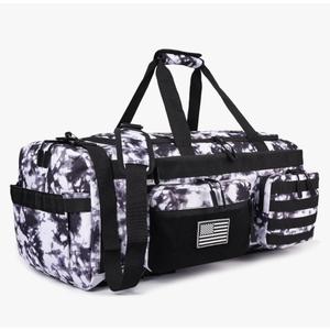 LHI 50L Tactical Duffle Bag for Men, 3-in-1 Gym Duffle and Backpack, Shoe Compartment, Laptop Sleeve and MOLLE, Carry-On Travel Weekender and Overnight Bag – Black and White